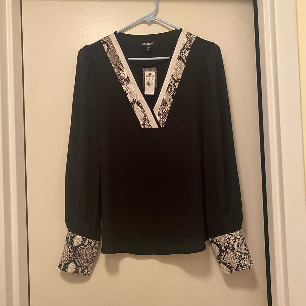 Express brand new (tag still on) black blouse with snake skin